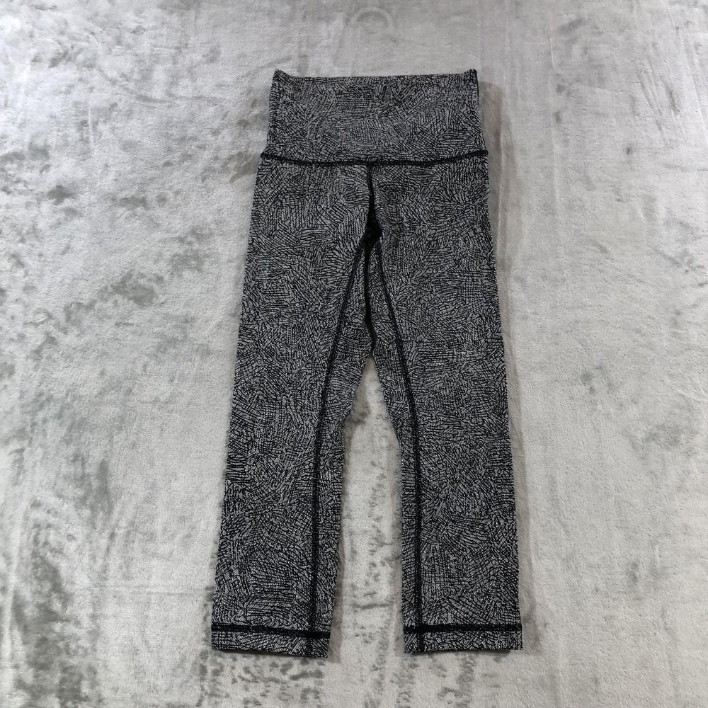 Lululemon Leggings Womens 4 Black White High Rise Foldover Waist Ankle Yoga
